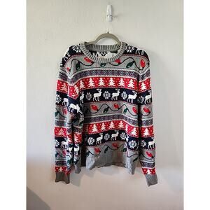 St. John's Bay Men's Size L Christmas Sweater 100% Cotton Preowned Fair Isle